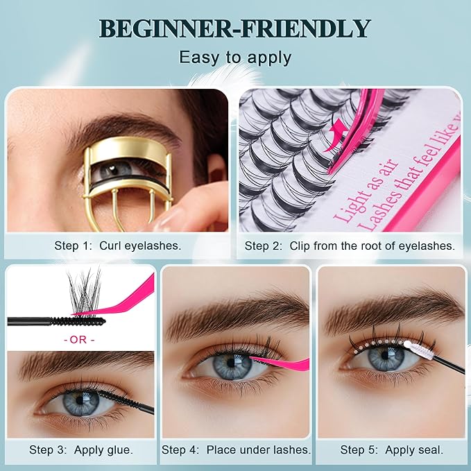 Vasa Muse Lash Clusters - Wispy Natural & Manga Spiky Lash Cluster Wide Invisible band 10-16mm Eyelash Clusters Kit D Curl Lash Extension Kit WideSpan DIY at Home for Starter