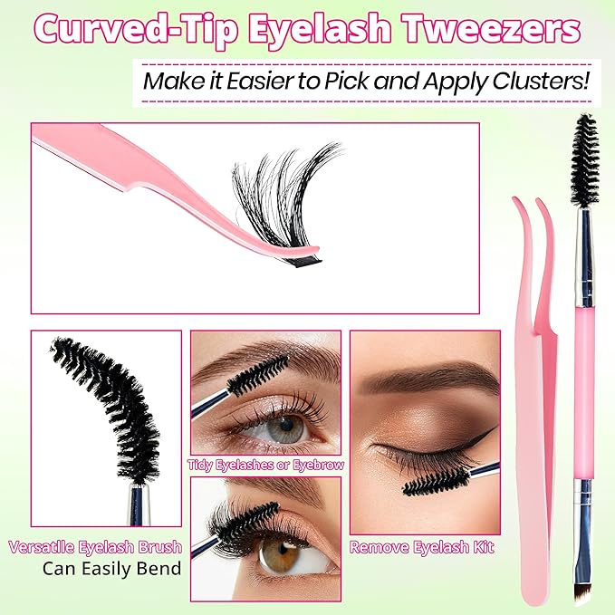 Lash Clusters Kit DIY Lash Extension Kit 3D Effect Cluster Lashes 840Pcs Cluster Eyelash Extensions Wispy Eyelash Clusters with Lash Bond&Seal,Gift Packs for Beginners Bulk Pack(12 Counts Lash Kit-3)