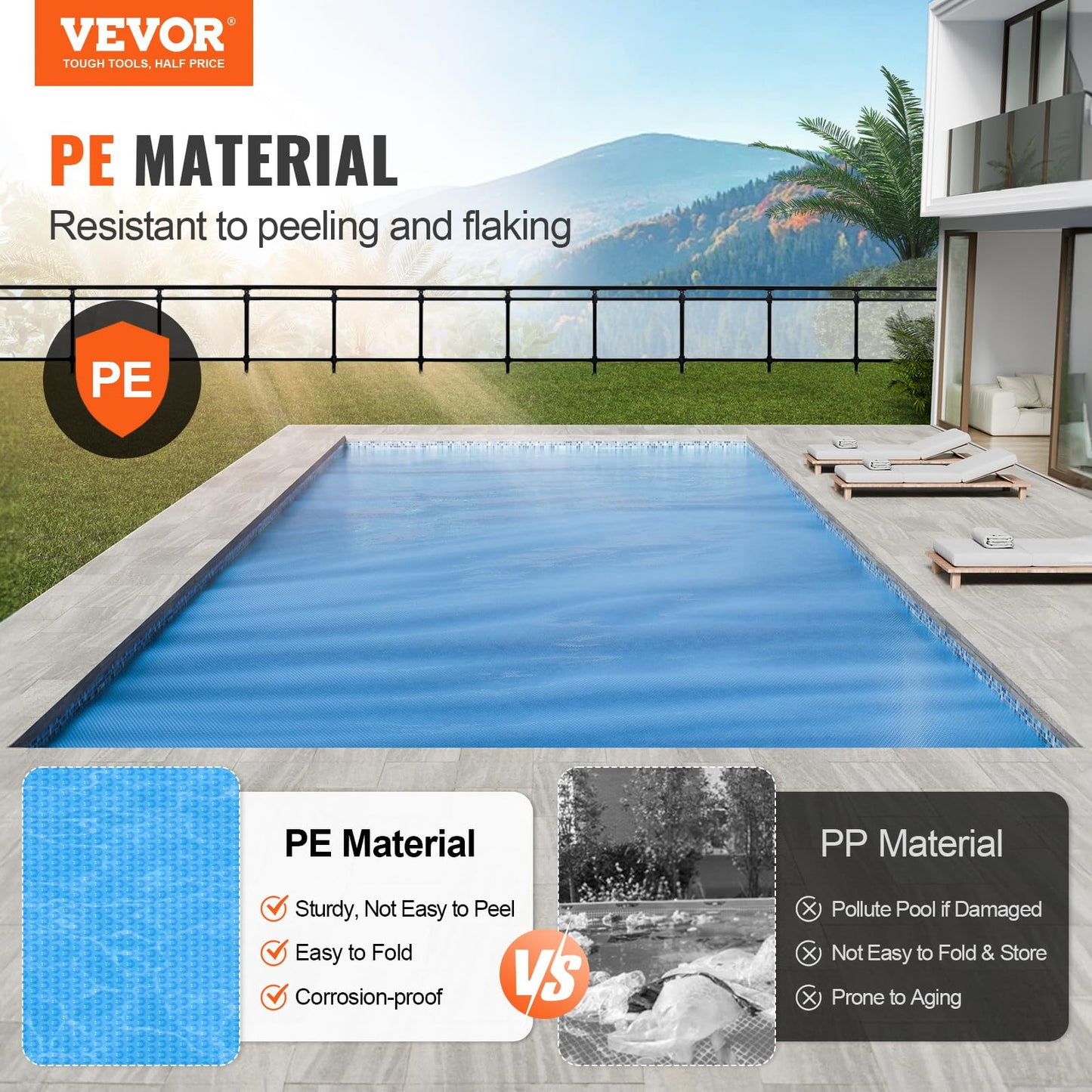 VEVOR Solar Pool Cover, 24 x 12 ft Rectangle Solar Cover 12 mil for Pools, Inground Above Ground Swimming Pool Solar Blanket with Bubble, Heat Retaining Solar Covers Blue