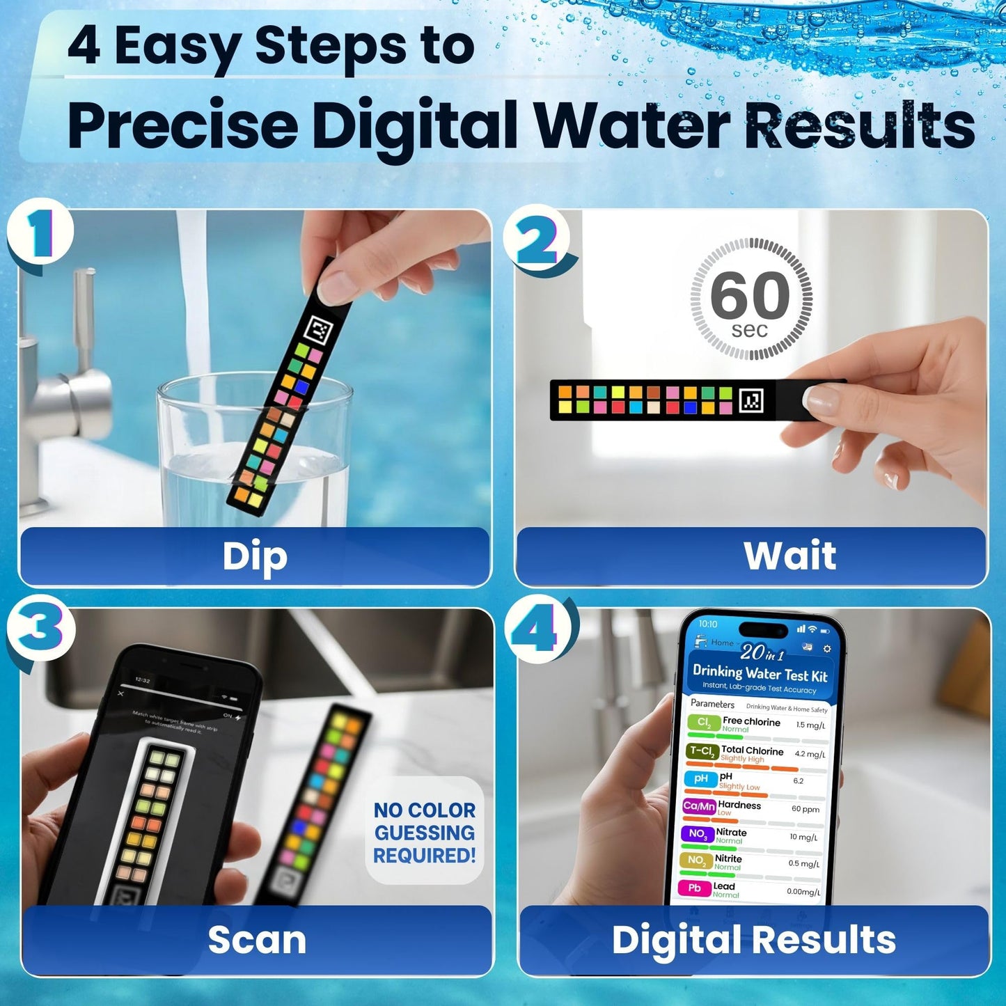 DROPLYTIX 20-in-1 Drinking Water Test Kit with Mobile App, Lab-Precision Home Water Testing Strips for Tap and Well Water, Tests pH, Hardness, Lead, Iron, Chlorine, Nitrate, Fluoride, Heavy Metals