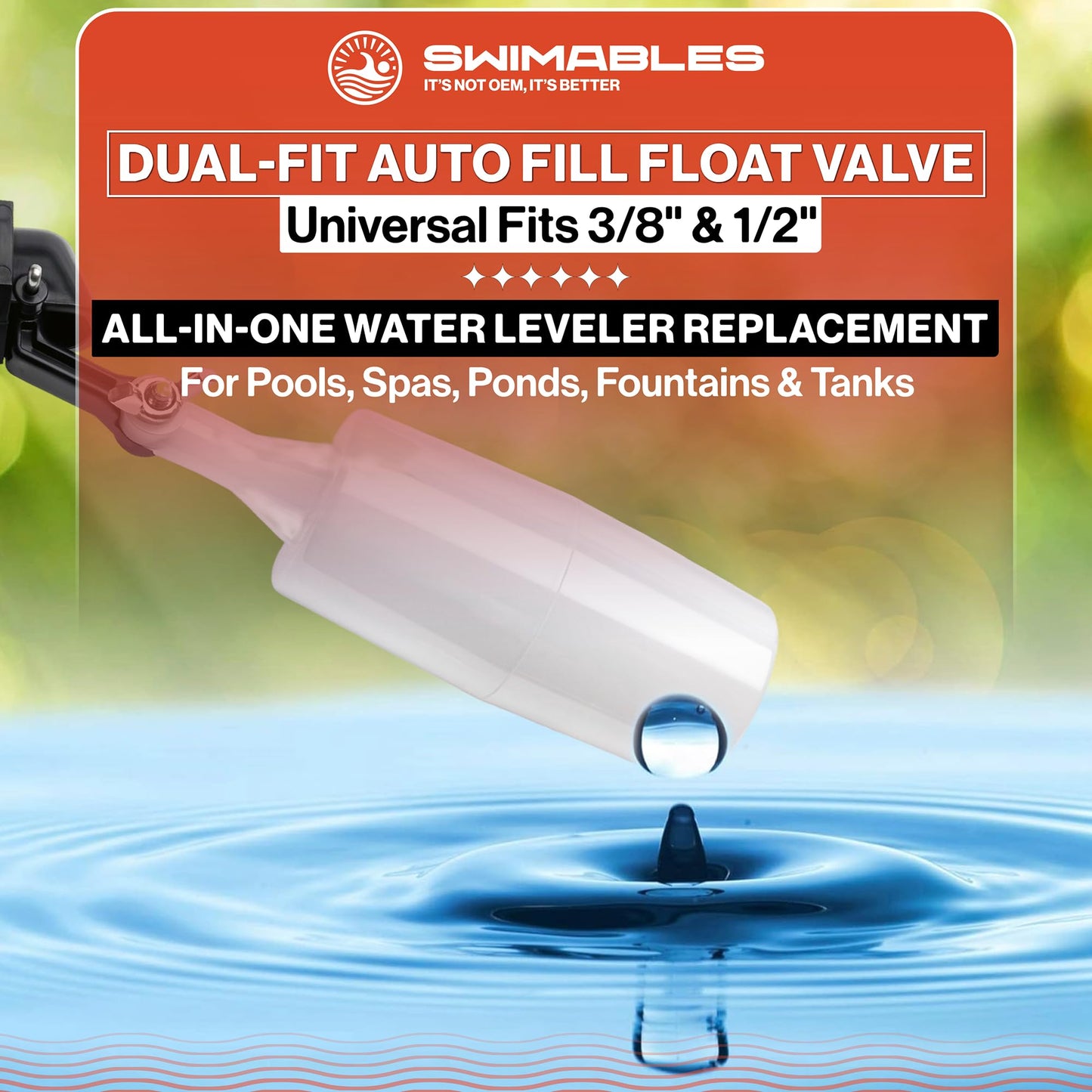 Swimables 3/8" and 1/2" Pool Auto Fill Float Valve Replacement | Includes Adapter From 3/8 Inch to 1/2 Inch | Compatible with Most Water Float Valve For Water Tank and Pool Water Leveler Auto Fill