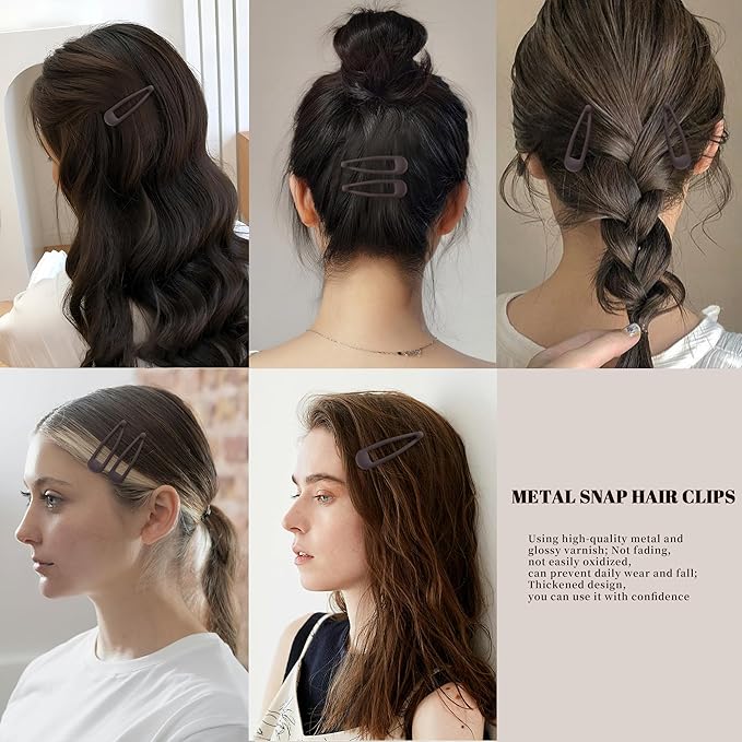 Small Hair Barrettes For Women No Slip Metal Snap Clips For Thin And Fine Hair,Matte Dark Brown,20 PCS,1.97 x 0.5 Inch.