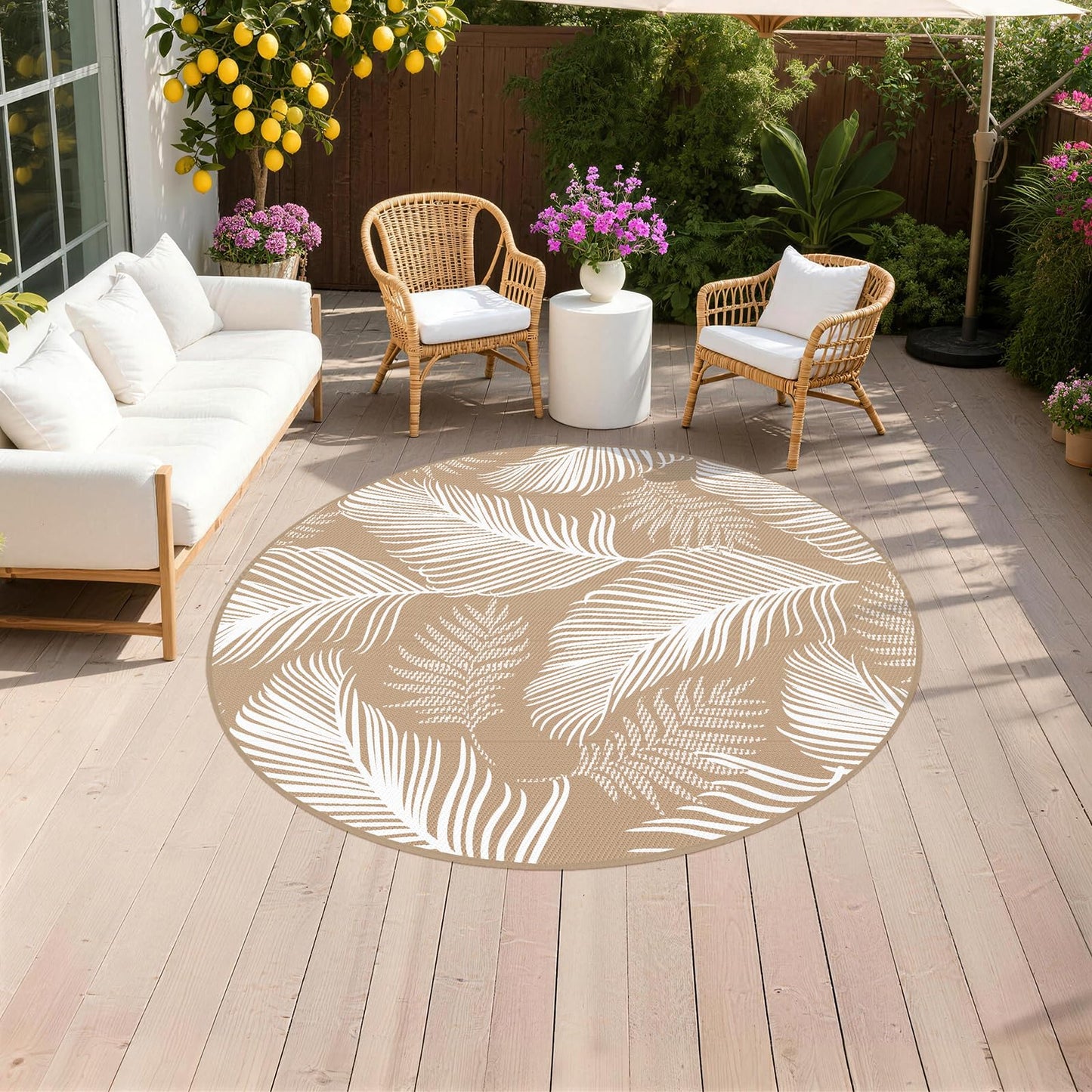Pauwer Waterproof Outdoor Rug 6ft, Reversible Plastic Straw Patio Camping Rug, Indoor Outdoor RV Mat Carpet for Deck, Camper, Porch, Balcony, Backyard, Picnic, Leaf Brown