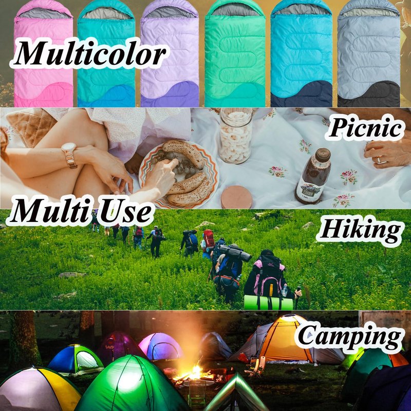 Sleeping Bag - 3 Seasons for Adults Kids Boys Girls Camping Hiking - Warm Cold Weather Lightweight Portable with Compression Bag for Backpacking in Spring, Summer, Fall and Winter
