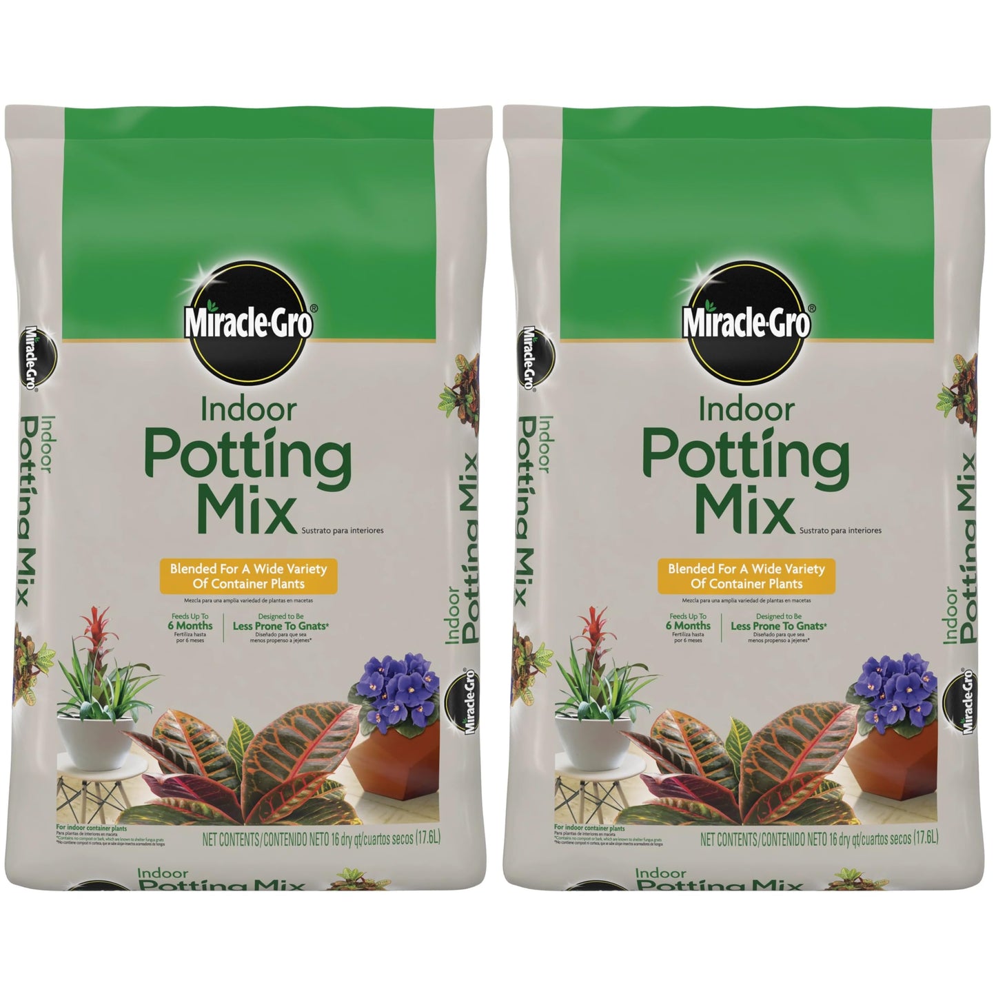 Miracle-Gro Indoor Potting Mix, Blended for a Variety of Houseplants, Feeds for up to 6 Months, 16 qt., 2-Pack