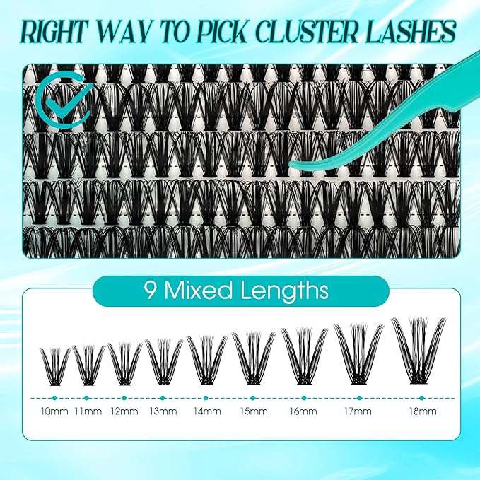 GEMERRY Fluffy Lash Extension Kit Thick Lash Clusters Kit Eyelash Clusters 280Pcs D Curl Eyelash Extension Kit With Lash Bond and Seal, Lash Remover, Lash Tweezers, DIY Lash Extension(80P-10-18mm)