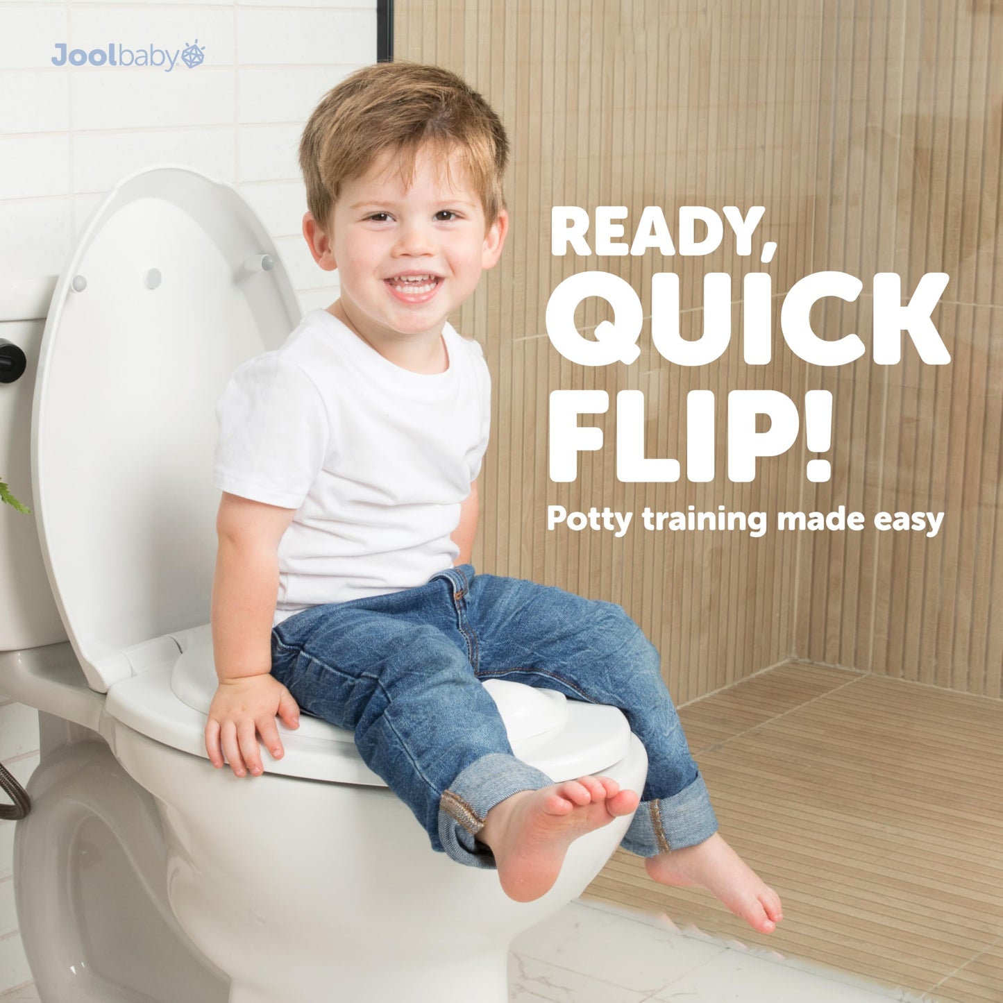 Quick Flip Toilet Seat with Built-in Potty & Splash Guard for Toddler Training, Slow Close - Jool Baby (Elongated)