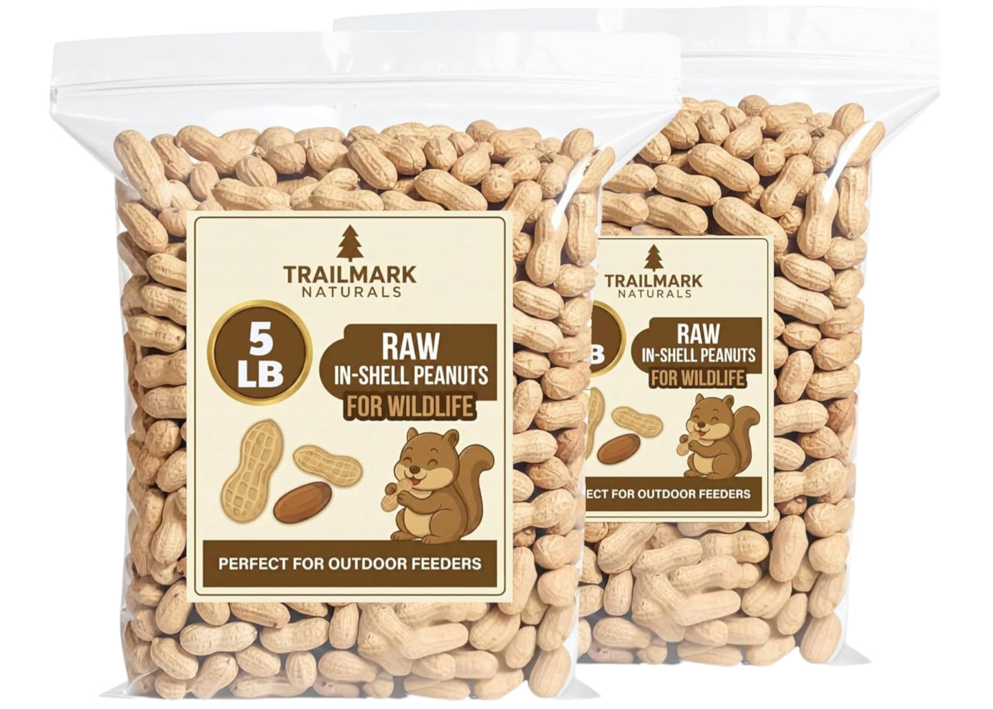 TRAILMARK NATURALS - 2 Pack of 5 Lb Bags (10 Pounds Total) - Raw Peanuts for Squirrels, Raw in Shell Peanuts for Birds and Wildlife- Squirrel Food, Wild Bird Seed - Grown in The USA