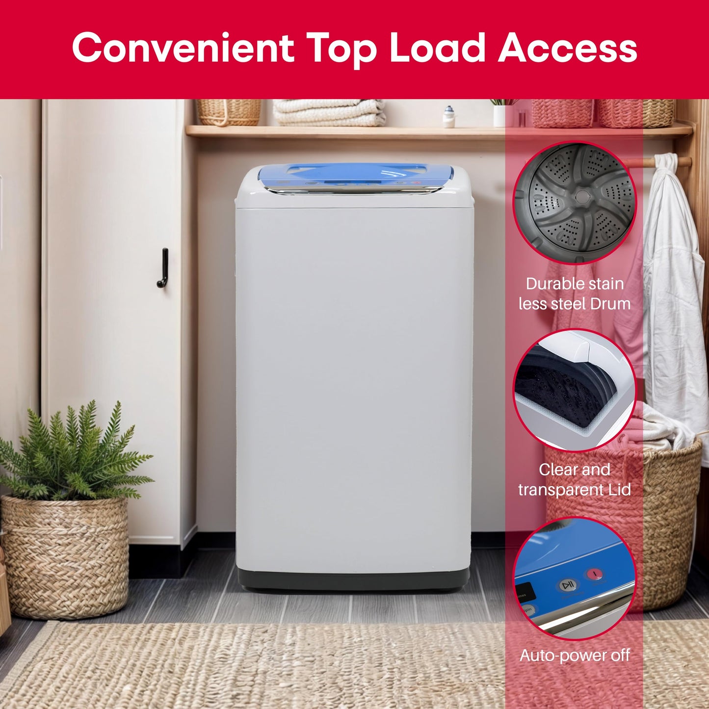 HAMILTON BEACH 0.9 Cu Ft Top Load Portable Washing Machine Washer on Wheels, White