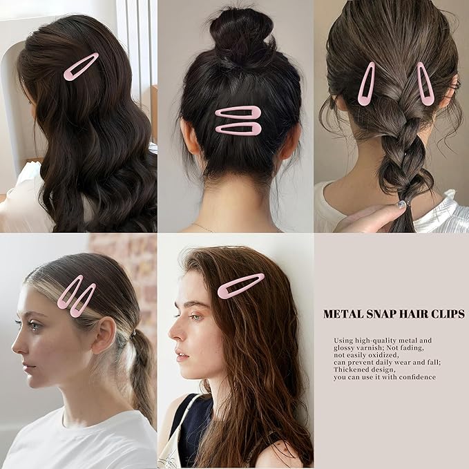 Small Hair Barrettes For Women No Slip Metal Snap Clips For Thin And Fine Hair,Matte Light Pink,20 PCS,1.97 x 0.5 Inch.