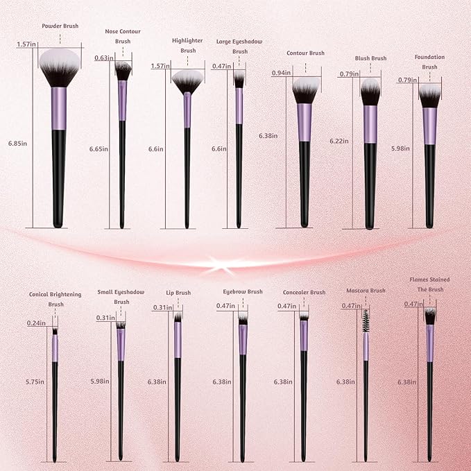 Makeup Brush Set, Premium Synthetic 14 Pcs Makeup Brushes, Travel Makeup Brush Set for Foundation, Concealer, Blush and Eyeshadow Brush(Purple)