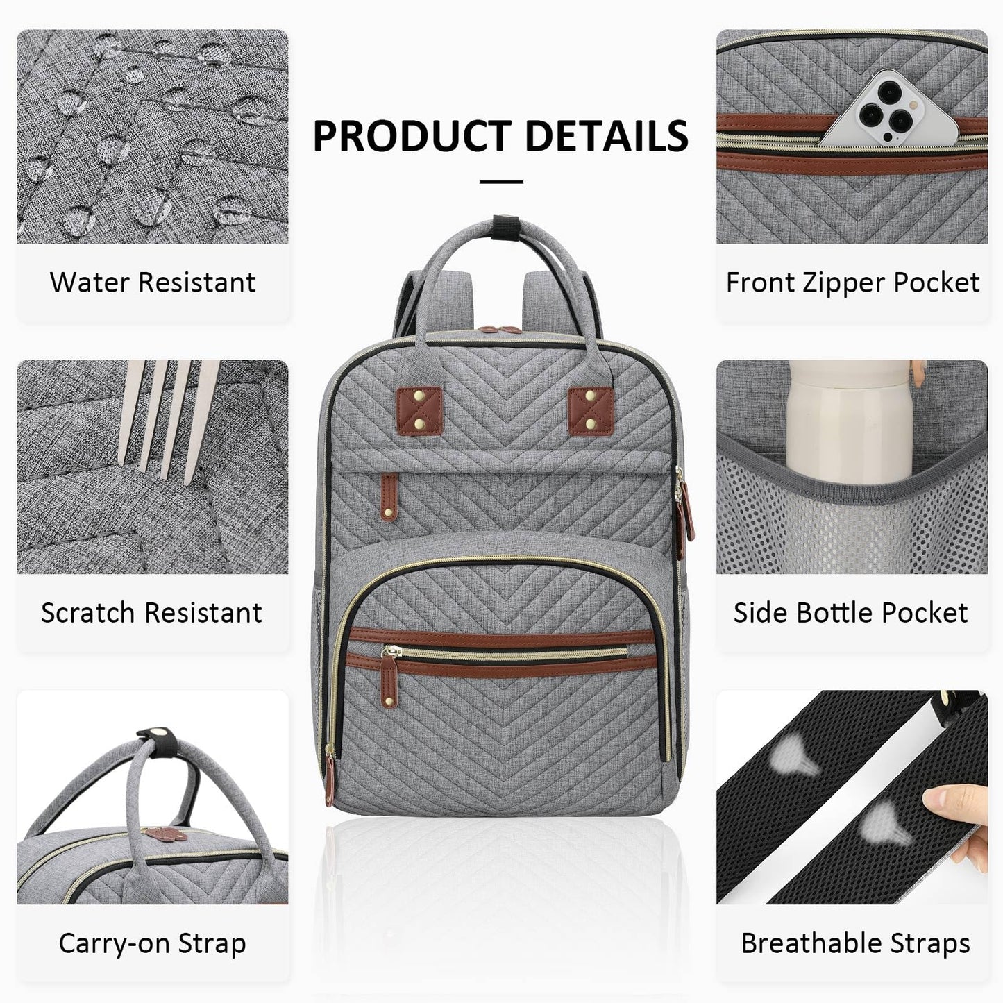 Tenot Diaper Bag Backpack for Women with Changing Pad, Baby Bag with Insulated Pockets Multifunctional Diaper Bags For Baby Girl Boy Waterproof Baby Bags For Boys Girls Maternity Bag Grey