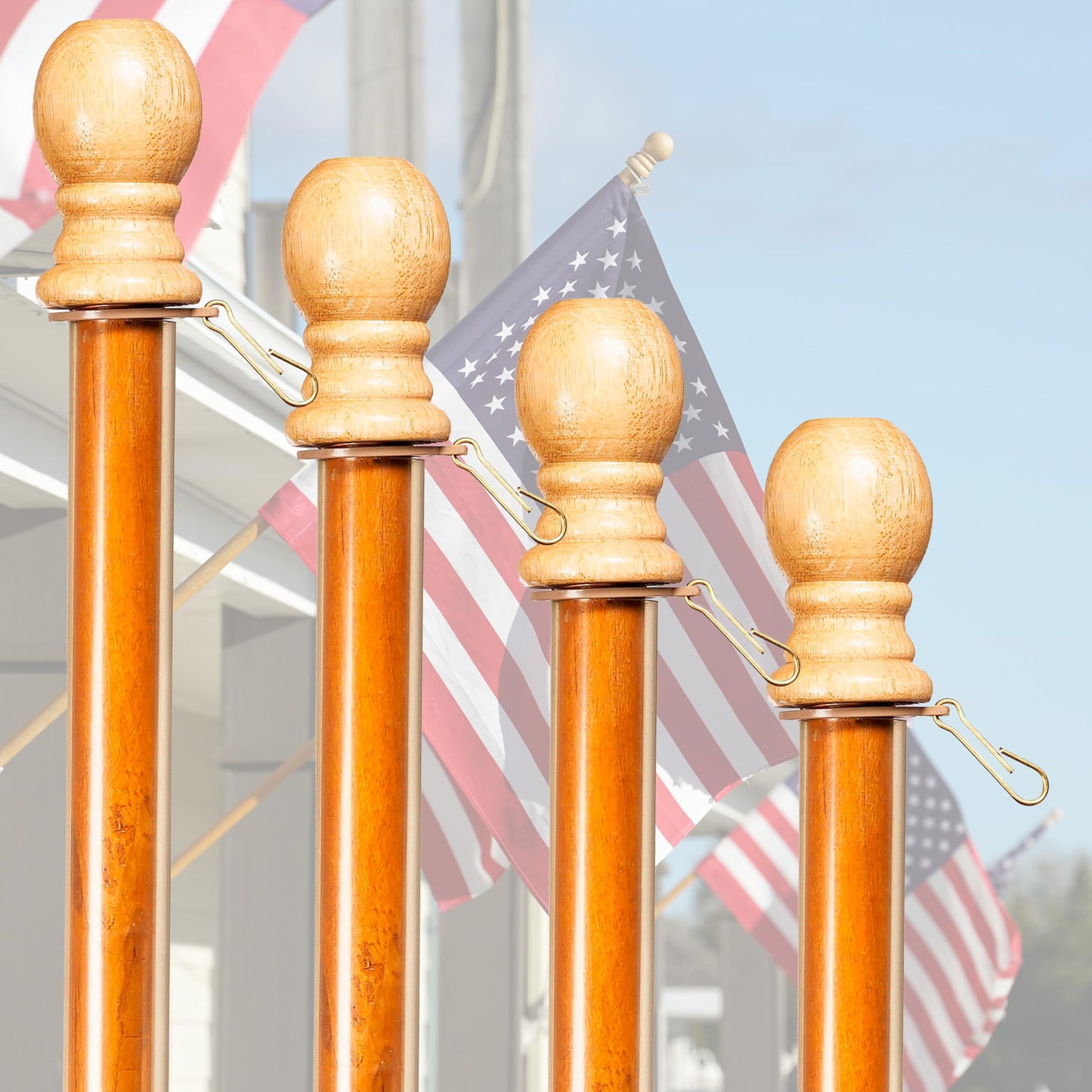 Evergreen Set of 4 Flag Poles, 56" Solid Wood Flag Pole with One Clip and Anti-Wrap Tube for 3'x5' Estate Flag with Pole Sleeve, Outdoor Weatherproof Use for Residential or Commercial