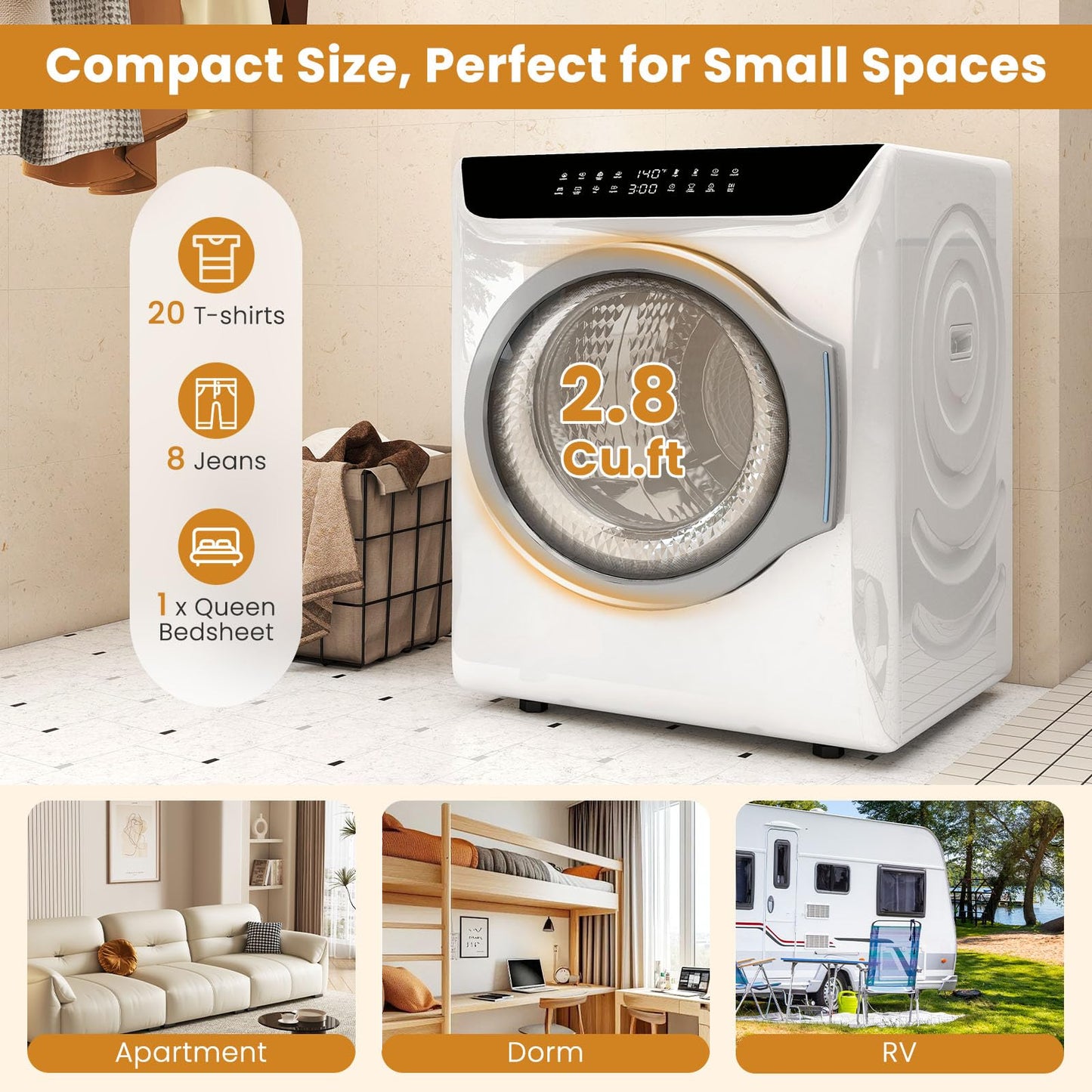 Auertech Portable Washer and Dryer Combo Set, 2.8 CU. FT. Portable Clothes Dryers with Boot Dryer, 28 lbs Fully Automatic Washing Machine, Compact Washer and Dryer for Apartment, RV, Dorm