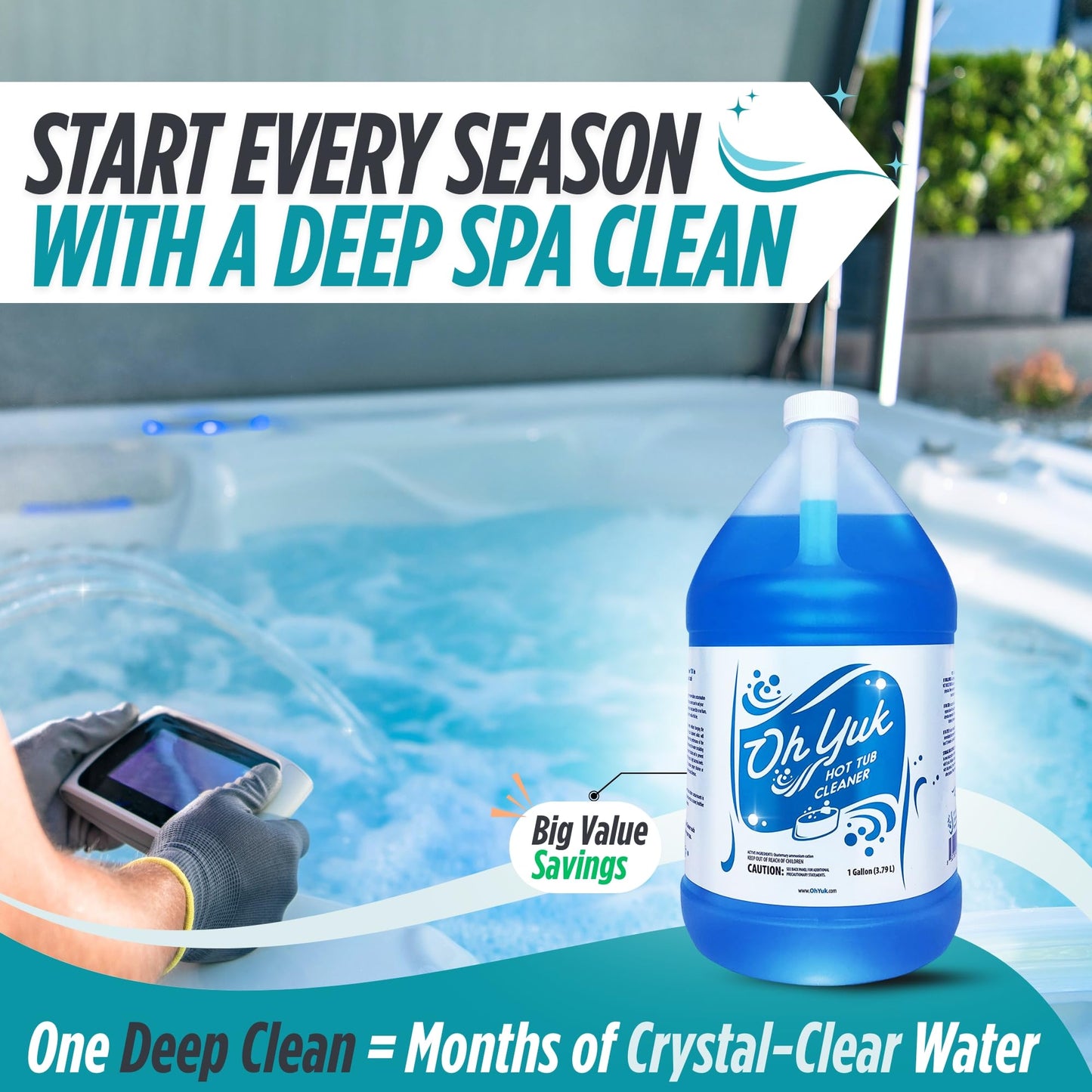 Oh Yuk Healthy Hot Tub Cleaner, The Most Effective Hot Tub Cleaner for Indoor and Outdoor Hot Tubs and Spas - 1 Gallon