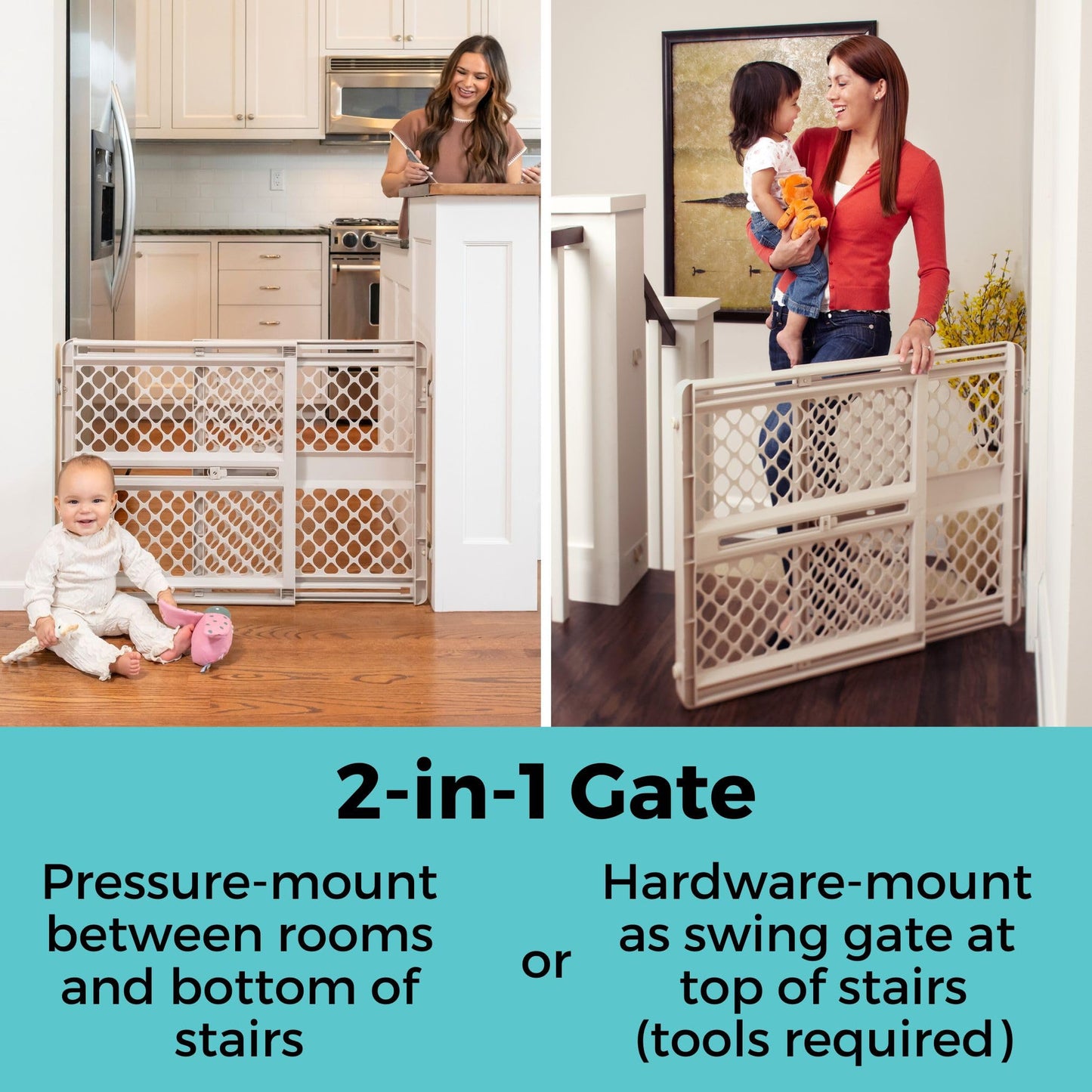 Toddleroo by North States - Supergate Ergo Baby Gate: Plastic Baby Gate for Stairs & Doorways - Adjustable Indoor Safety Gate - Made in USA - 26 to 42 Inches Wide - 26 Inches Tall - Sand