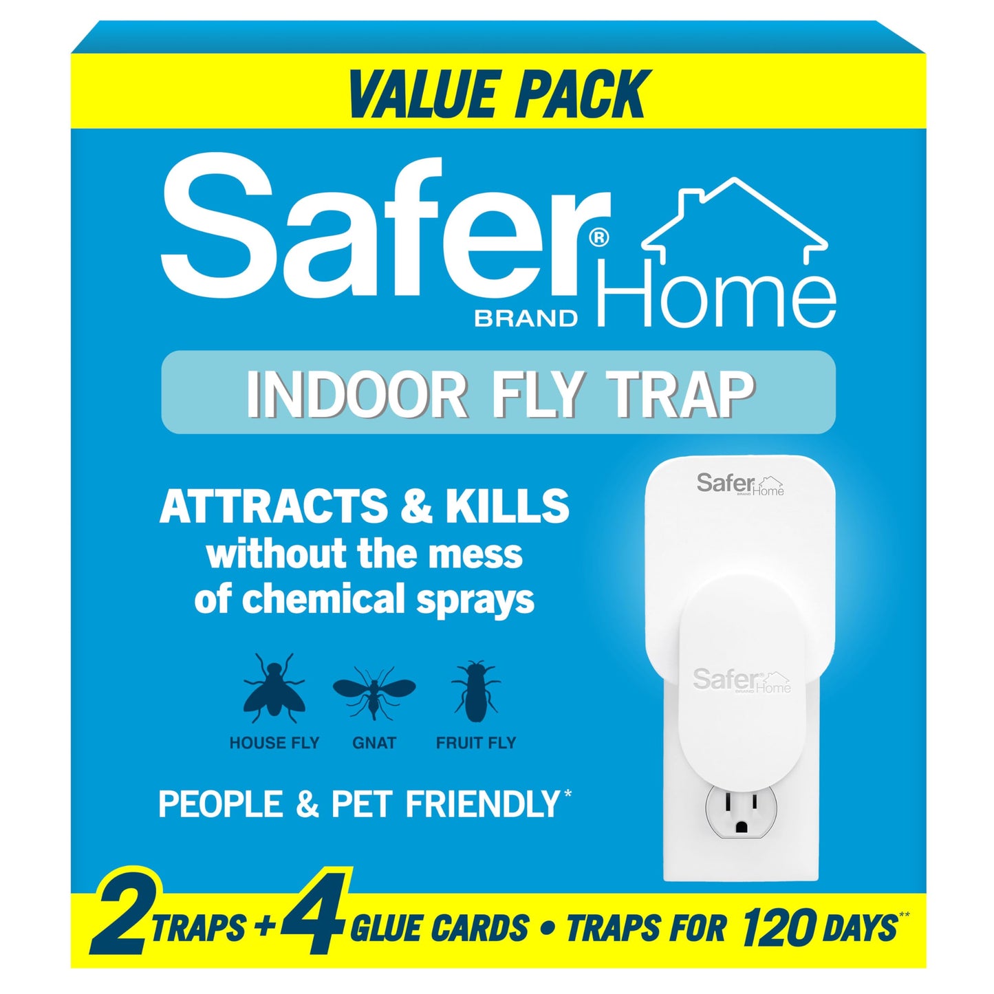 Safer Home Indoor Plug-in Fly Trap - SH502-2R4SR - Effective Fruit Fly Traps for Indoors, Gnat Traps for House Indoor, 400 Sq Ft Protection - Style: 2 Devices + 4 Glue Cards
