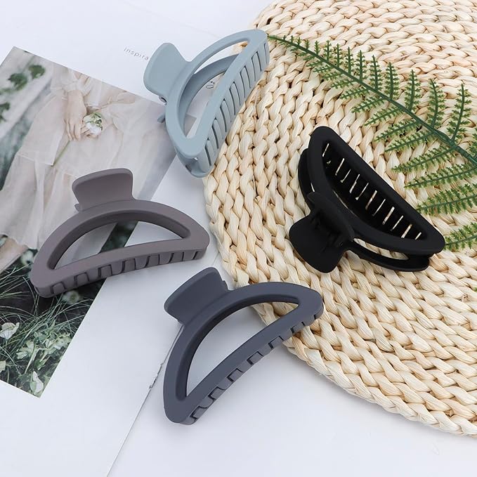 Canitor Hair Clips Set: 4 Neutral Matte Claw Clips for Thin, Medium and Thick Hair - Semicircle Cute Small Design for Women