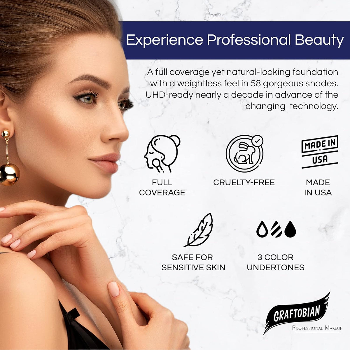 Graftobian HD Glamour Crème Foundation 1/2oz, Weightless Full Coverage Makeup, 65 Inclusive Shades, For All Skin Types, Natural or Full-Glam Looks, For Professionals and Beginners, Nymph