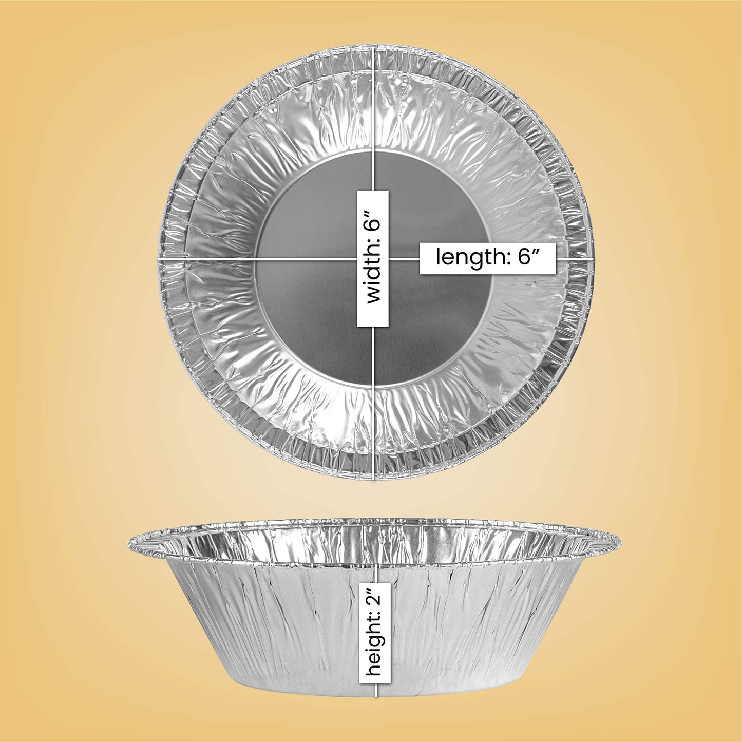 PLASTICPRO 6'' Inch Round Tin Foil Cake Pans Disposable Aluminum, Freezer & Oven Safe - For Baking, Cooking, Storage, Roasting, & Reheating, Pack of 50