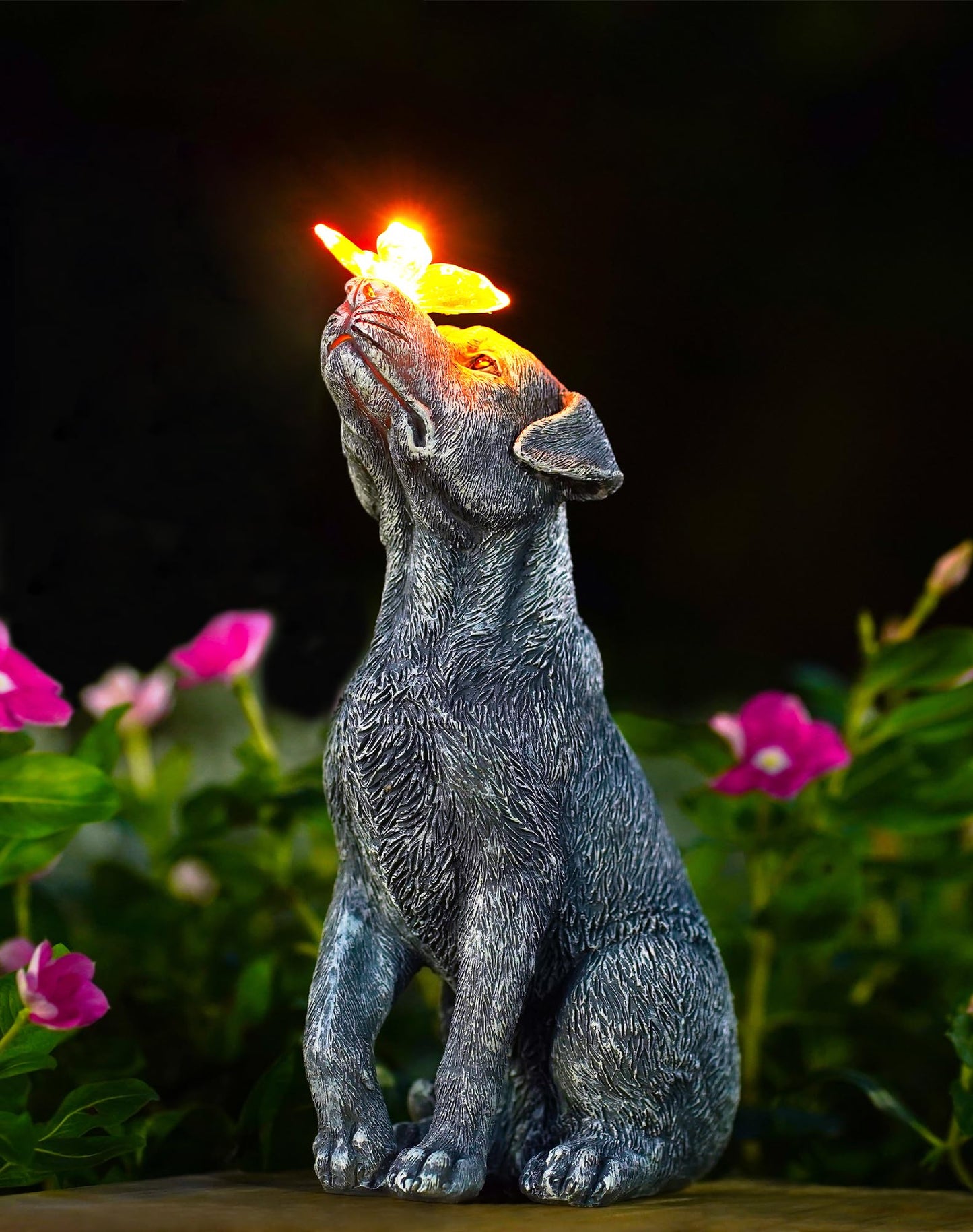 Goodeco Dog Statue with Solar Butterfly - Ideal Gifts for Mom, Dad or Birthdays, Beautifully Crafted Outdoor Decorations to Wow Your Guests