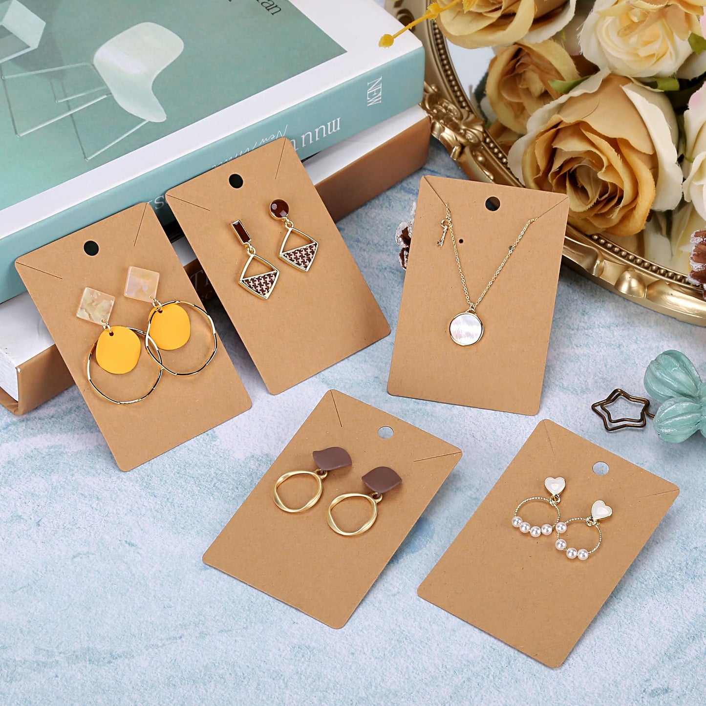 ovsor Works Great 500 Pcs Earring Display Cards - Well-made Earring Cards with Good Paper Quality, Plus Clear 500 Pcs Packaging Bags That Don't Tear Easily, for Earrings Necklace Jewelry Packaging