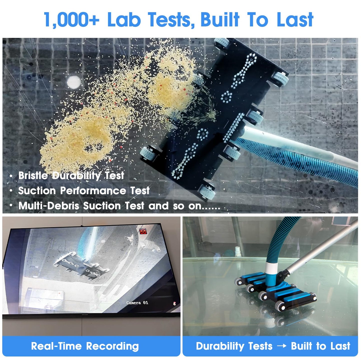 Commercial-Grade 4.4 LB Weighted Pool Vacuum Head & Swivel Handle - Lab-Tuned Brush,Debris Guide & Vinyl-Safe Wheels for High-Efficiency Cleaning,Inground & Above Ground Swimming Pools –Blue
