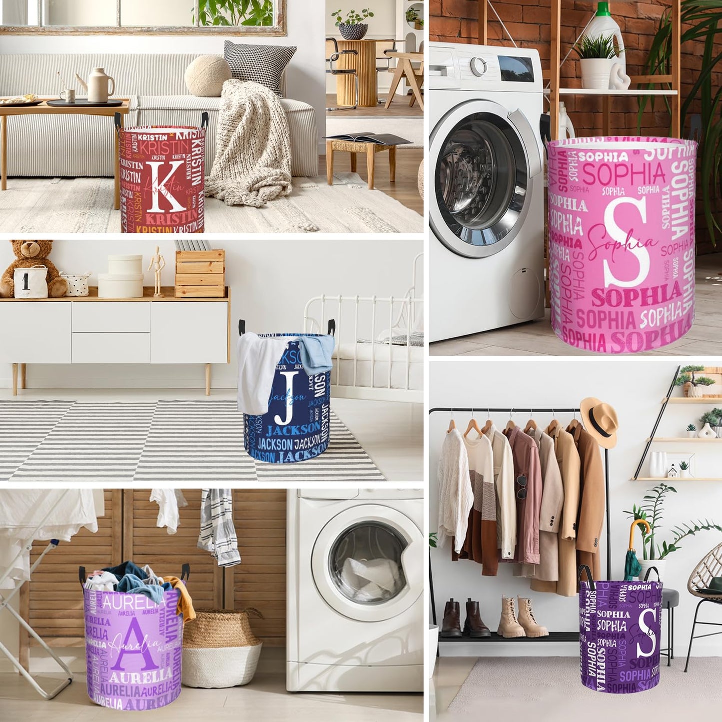 Custom Name Laundry Hamper, Personalized Laundry Basket with Name for Baby Boys Girls, Customized Collapsible Dirty Clothes Hamper Storage with Handles for Bedroom Bathroom Dorm Room Decor