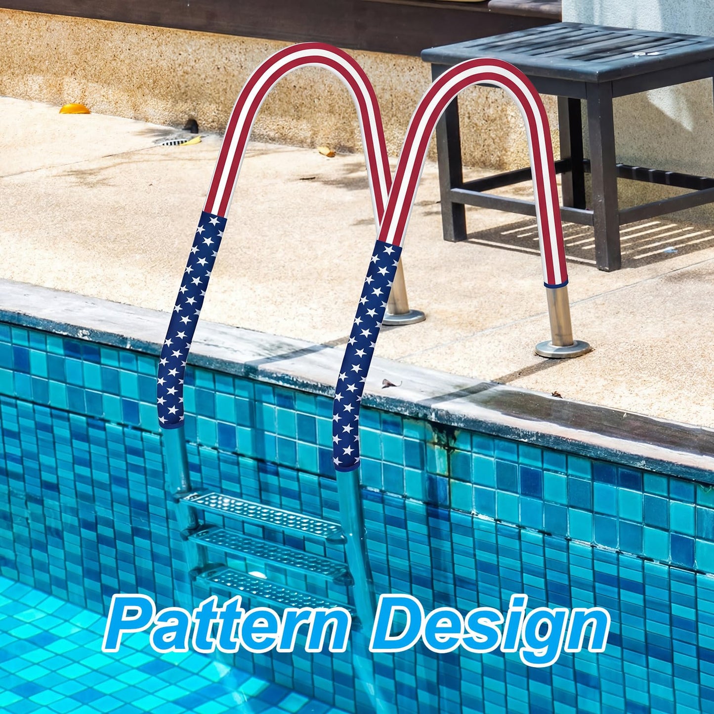 Junkin Pool Handrail Cover 8 ft Swimming Pool Ladder Hand Rail Cover with Zippers Slip Resistant Railing 250th Anniversary Flag 4th of July Patriotic Rail Grip for Inground Swimming Pools
