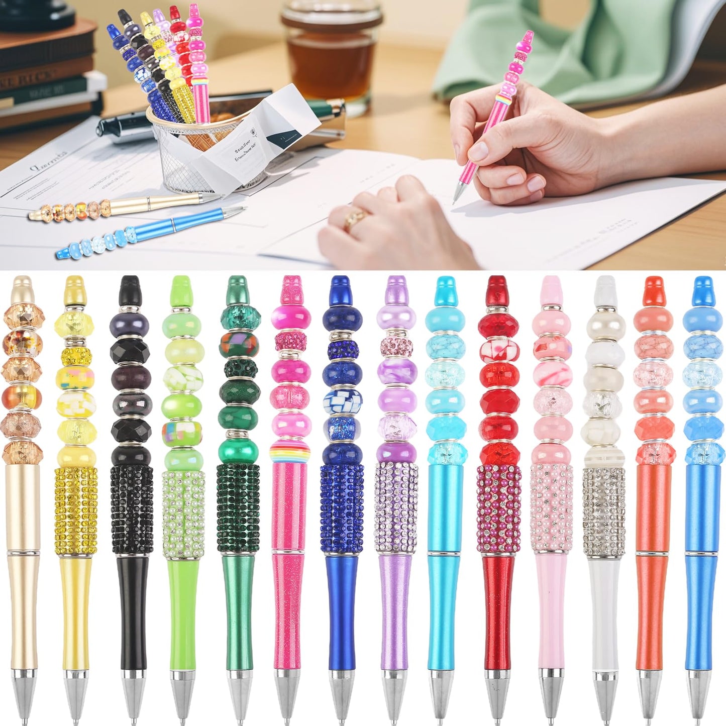 200 Pieces Large Hole Beads Spacer Bead Champagne Assorted European Craft Big Beads Large Hole Lampwork Murano Fairy Wand Garden Bead for DIY Pens Bracelet Necklace Keychain Jewelry Making Supplies