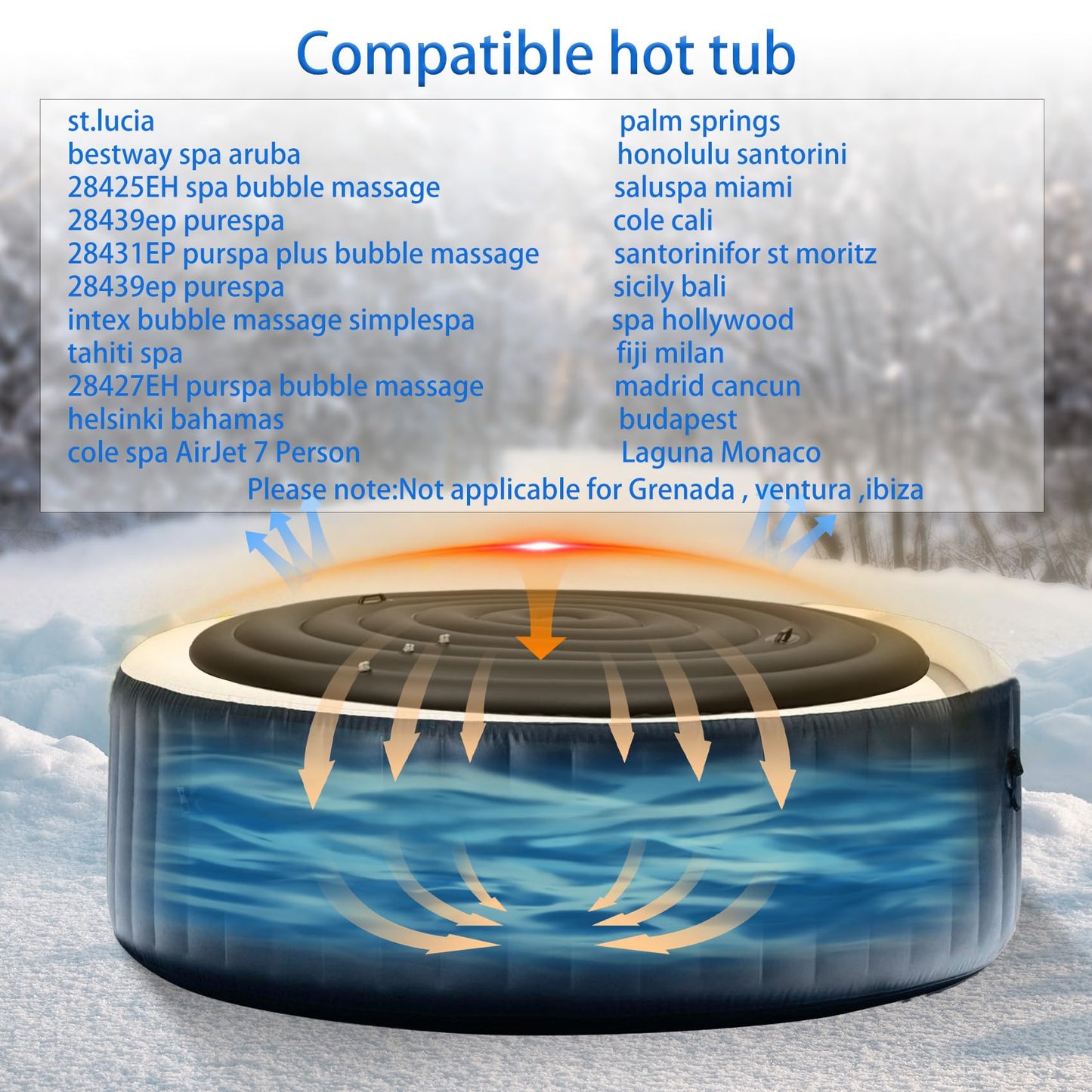 Inflatable Hot Tub Cover Round Replacement All Saluspa Intex Spa Covers Insert One Size Fits All Insulated Thermal Energy Saving Hot Tub Lid Replacement Used for Rain-Proof Snow-Proof (with Handle)