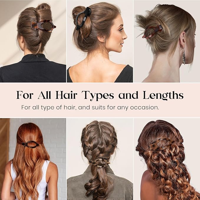 4 PCS Large Flat Hair Clips for Women Girls, French Concord Lay Down Claw Clips for Thick Thin Hair, Comfortable Curved Flat Clip, Leopard Print Stylish Strong Hold Hair Accessories, Tortoise