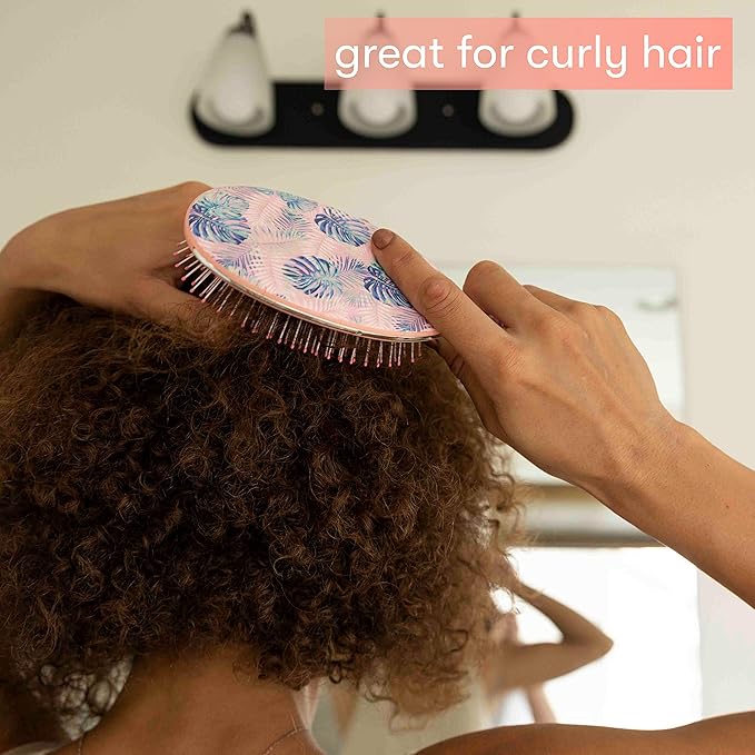 FRAMAR Pink Hair Brush Detangler, Detangling Hairbrush For Women, Wet Hair Brush For Girls, Hair Detangler Brush, Wet Hairbrush, Hairbrushes, Girls Hairbrush Detangler, Reduces Frizz - Floral