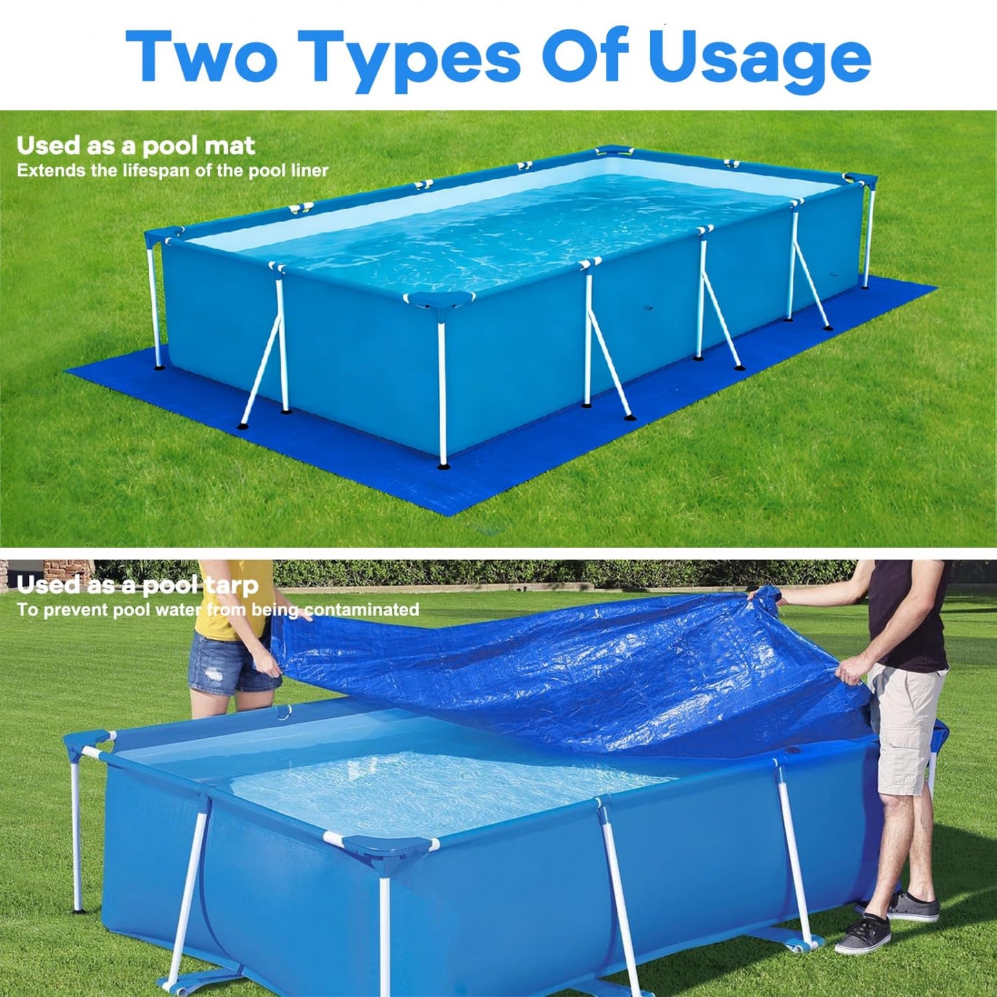 Gonioa 11 x 7.8 FT Pool Pad Tarp for Under Pool Liner Pad Under Pool Mat for Above Ground Pools, Thickened Pools Tarp Pools Ground Pads to Prevent Puncture and Extend Liner Life