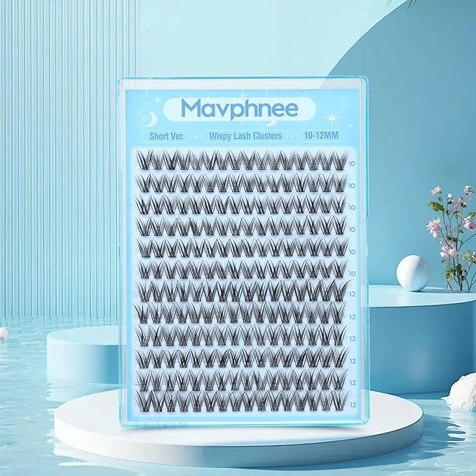 Wispy Lash Clusters 10-12MM Eyelash Clusters Short Individual Lashes Natural Cluster Eyelashes Extensions for Daily Wear DIY Lash Extensions at Home (192Pcs, Clear Band, C Curl, 0.07D, Reusable)