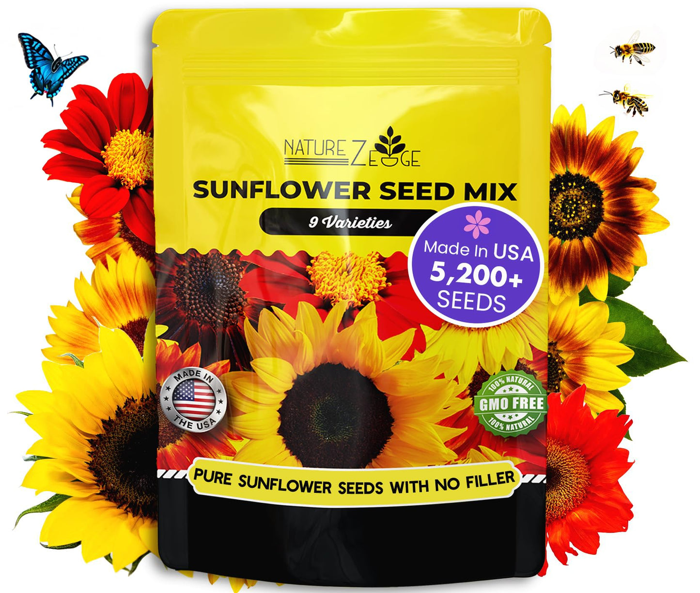 NatureZ Edge 5200+ Sunflower Seeds for Planting Bulk Variety Pack, Get More Sunflower Seeds to Plant, from Dwarf Sunflowers to Giant Sunflower Seeds, Includes Mammoth Sunflower Seeds, Non-GMO