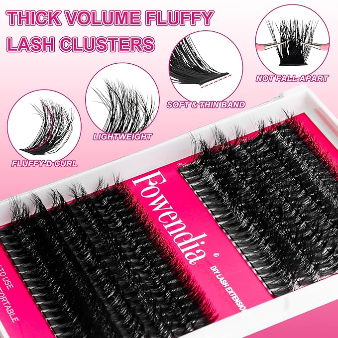 Fowendia Lash Clusters 80D 100D Fluffy Individual Lashes D Curl Cluster Eyelash Extensions 10-18mm Wispy DIY Lash Extension Thick Volume False Eyelashes Clusters for Beginners