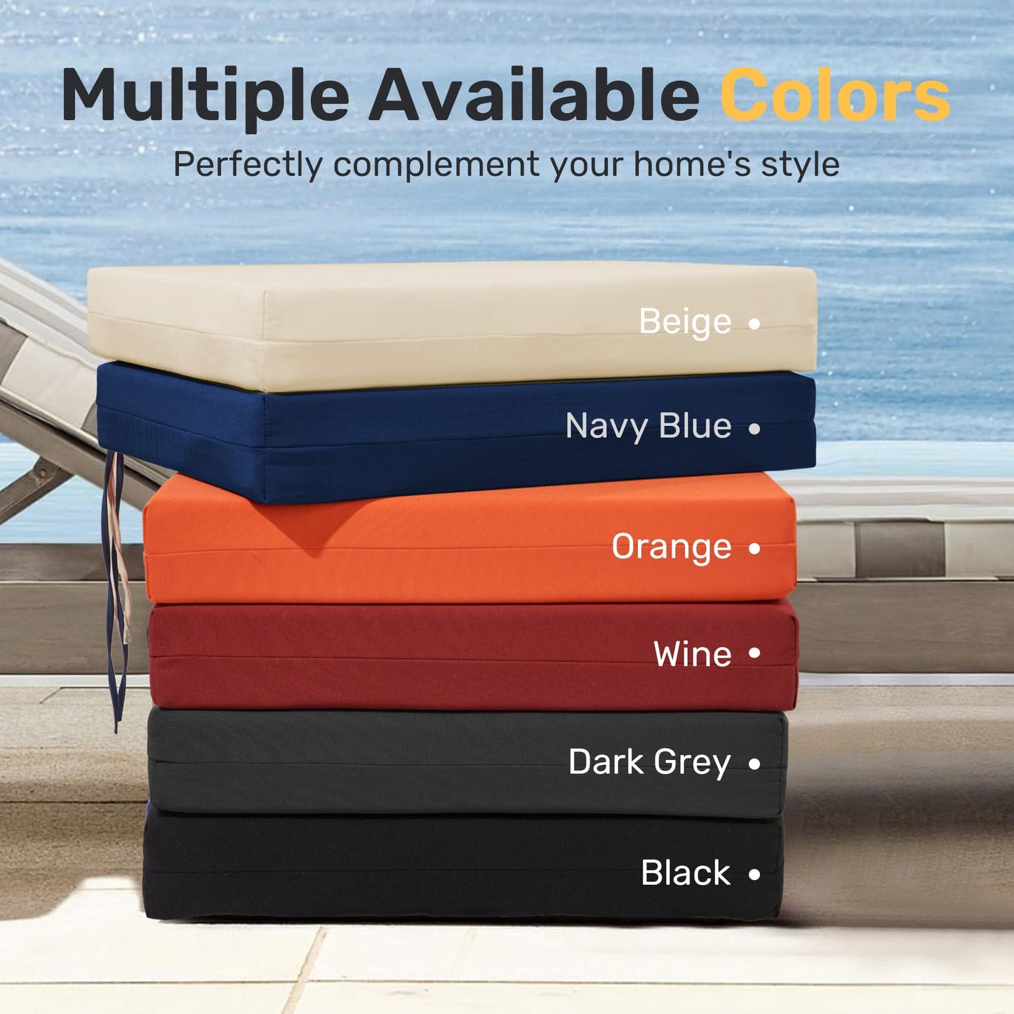 UNIKOME Outdoor Chair Cushions Pack of 4, Water Resistant Patio Cushions with Ties, High Density Sponge Filling Square Corner Seat Cushions for Outdoor Furniture, 18.5"*16"*3", Grey