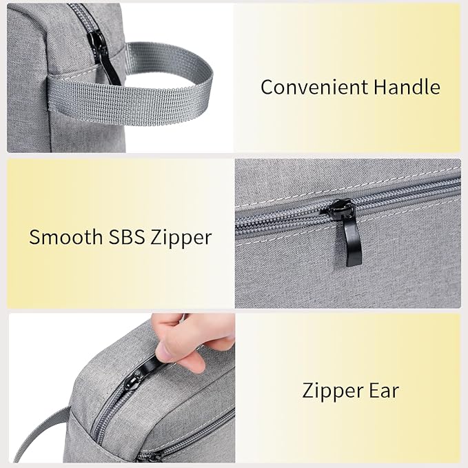 Travel Hanging Toiletry Bag with Carry Handle - Water-Resistant Small Cosmetic Organizer for Men & Women, Makeup, Shaving Kit, Gym & Travel Essentials (Grey)