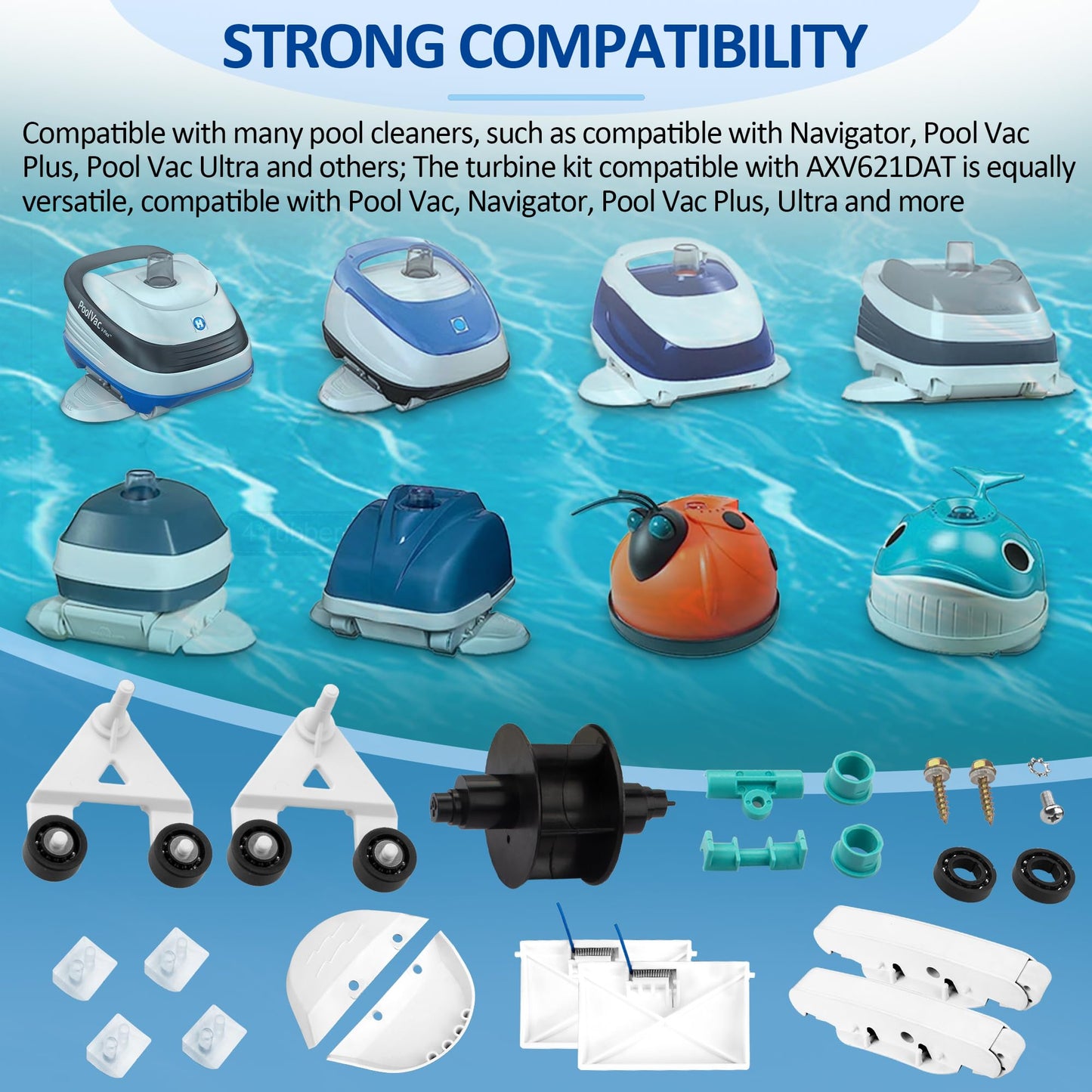 ChangTa Pool Cleaner Pod Swing Combo Kit, AXV621DAT Pool Vac A-Frame/Turbine Tune-Up Rebuild Kit + AXV417WHP Pod + AXV604WHP Bezel + Shoes + Flaps for Hayward Pool Vac, Navigator, Ultra, Aqua Bug