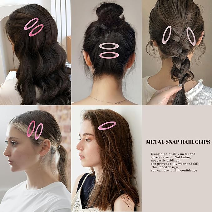 20PCS Oval Metal Snap Clips for Women No Slip Small Barrettes for Thin Fine Hair,Pink