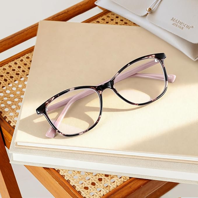 Madison Avenue Square Vintage TR90 Blue Light Blocking Reading Glasses for Women, Anti Eyestrain/Glare Computer Readers