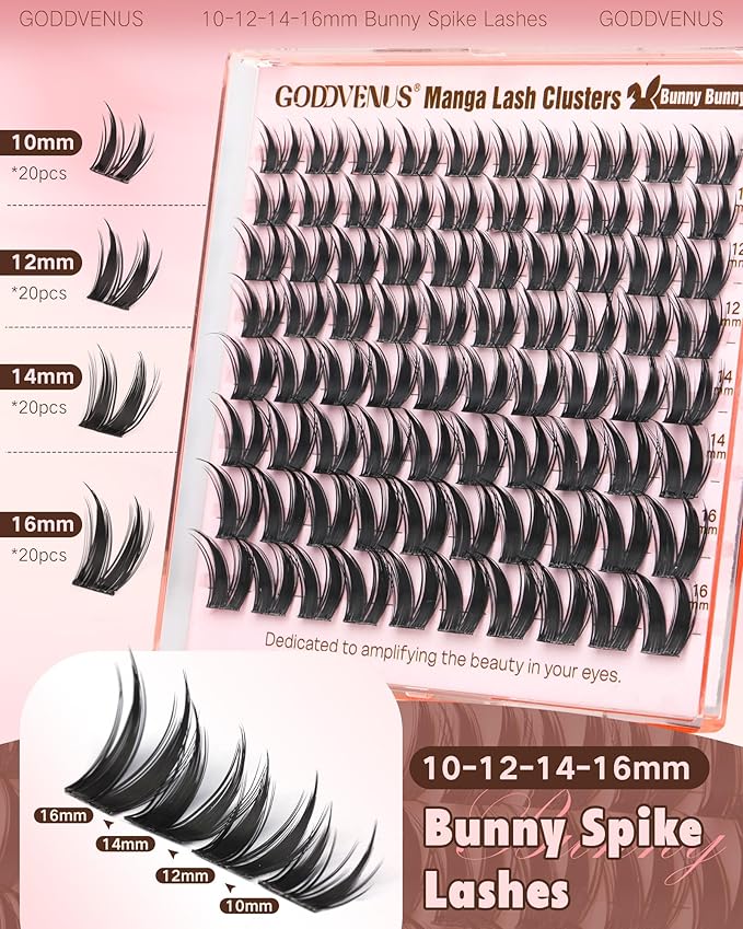 Goddvenus Bunny Manga Lash Clusters, Natural Wispy Cluster Eyelash Extensions, DIY Lash Extension at Home For Dolly Anime Look, Thick Fairy Individual Lashes Clusters