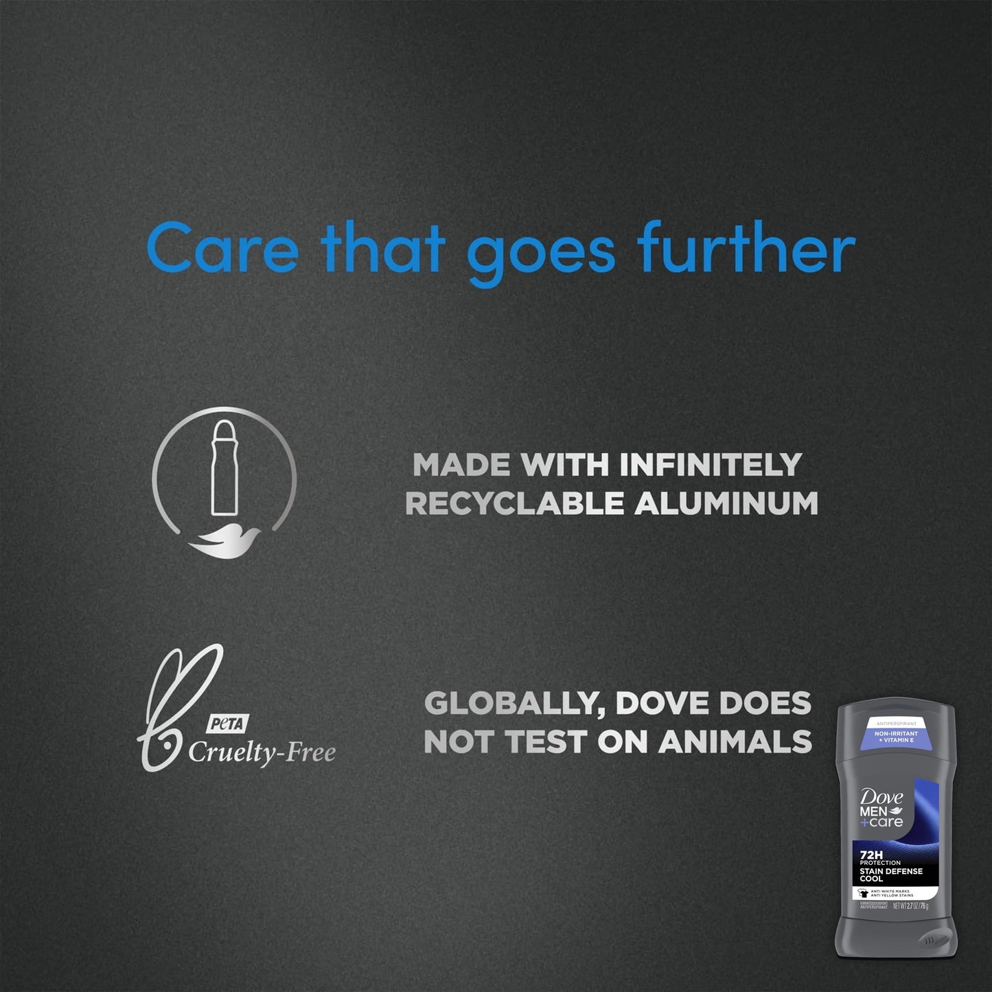 Dove Men+Care Deodorant Stick 4 Count Stain Defense Cool for Men, Anti-white Marks & Anti-yellow Stains with 72-hour Sweat and Odor Protection 2.7 oz