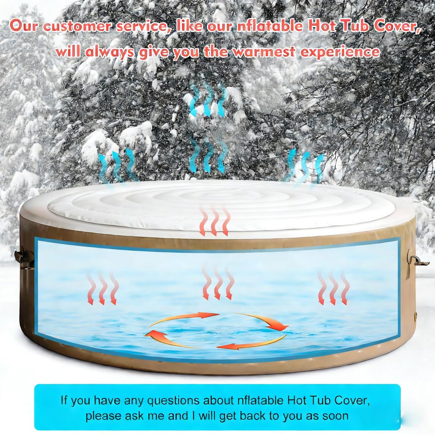 Inflatable Hot Tub Cover Round Replacement All Saluspa Intex Spa Covers Insert One Size Fits All Insulated Thermal Energy Saving Hot Tub Lid Replacement Used for Rain-Proof Snow-Proof (with Handle)