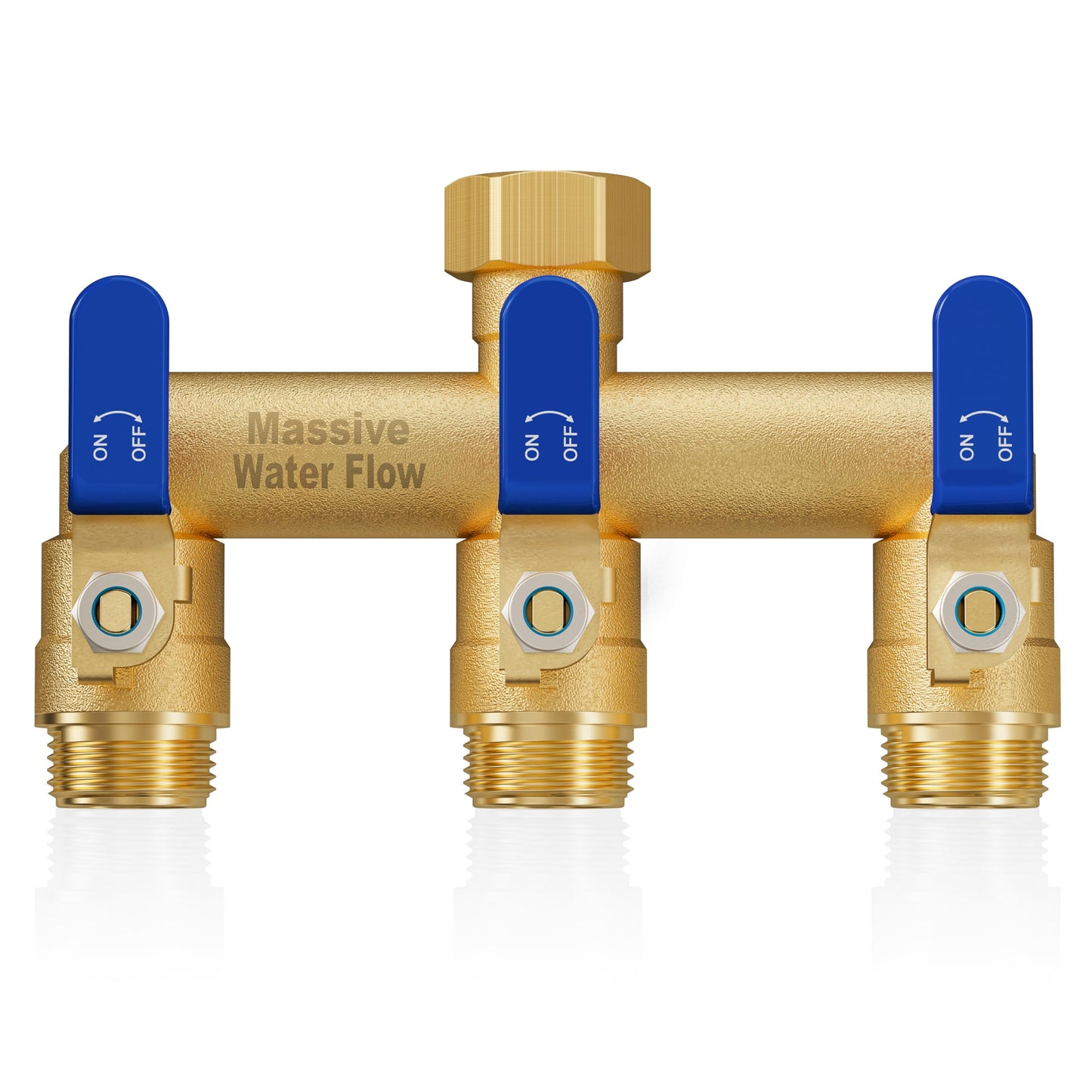LNEZCDB 3 Way Hose Splitter, Heavy Duty Full Flow Garden Water Hose Bib Spigot Splitter, Brass Rust and Freeze Resistant Outdoor Faucet Splitter, T Adapter Connector with 3/4 - Inch GHT Thread ï¼Blueï¼