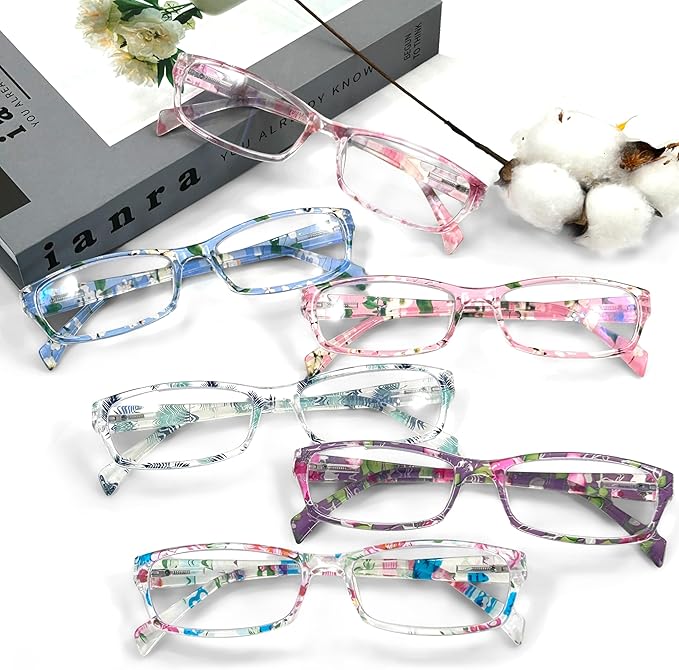 Henotin 6-Pack Reading Glasses Blue Light Blocking Anti Eyestrain Computer Reading Glasses for Women and Men Readers (Mix Color-B, 2.00, Diopters)