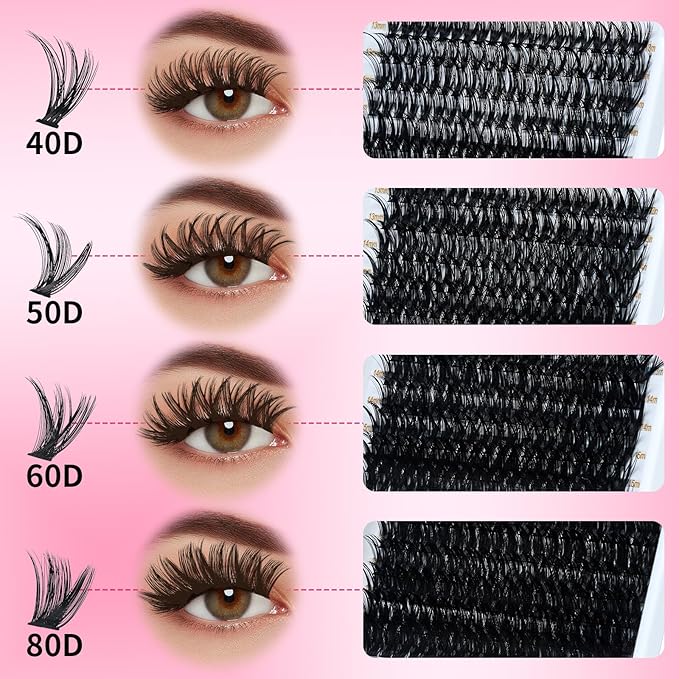 Lash Clusters Kit Eyelash Clusters Kit Cluster Eyelash Extensions Large Pack Lashes Clusters Lash Extension Kit Pestañas Postizas Naturales+Lash Bond&Seal,Remover,Tweezers,Cleanser,Tools(Lash Kit-10)