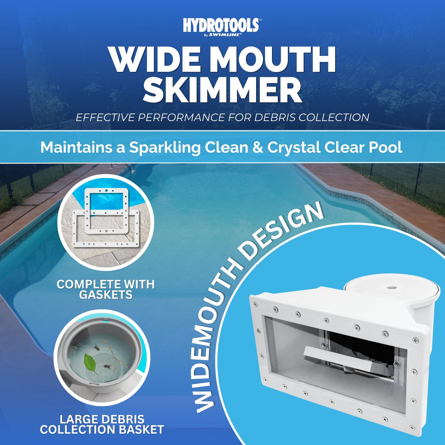 SWIMLINE HYDROTOOLS Standard Wide Mouth Above Ground Pool Skimmer Kit | ABS Construction | Pool Skimmer | Wide Mouth | Snap-In & Removable Weir | Above Ground Pool Skimmer | Easy Basket Access