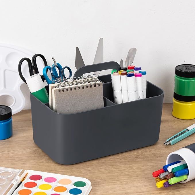 Tiawudi Multipurpose Caddy Organizer, Plastic Caddy with Handle, Stackable Desk Organizer for Stationery, Marker and Pencil, Office Supplies Organizer, Dorm Caddy